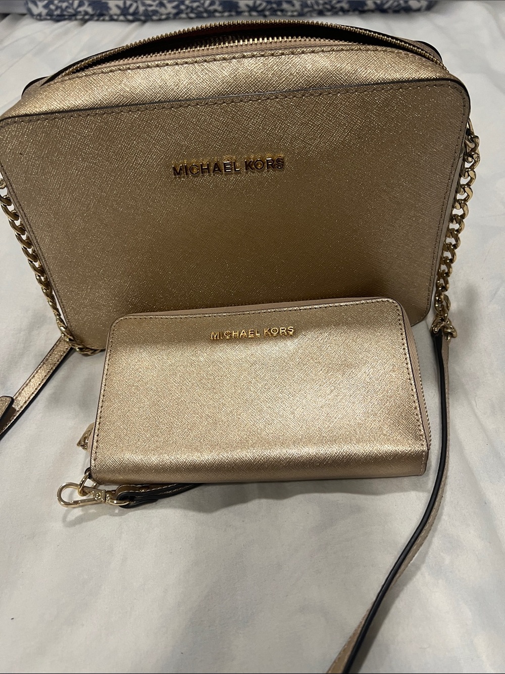 Michael Kors Metallic Gold Crossbody Bag with Wallet